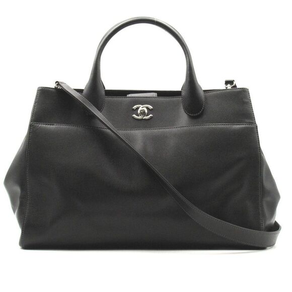 Chanel Metal Fittings Silver Leather Black Tote Bag 2-way Shoulder Bag - Picture 1 of 6